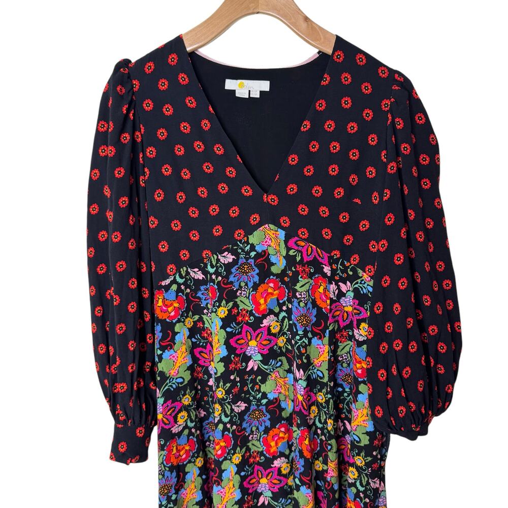 BODEN Blouson Sleeve Floral Maxi Dress V Neck Size 2P Black Red - Picture 6 of 14